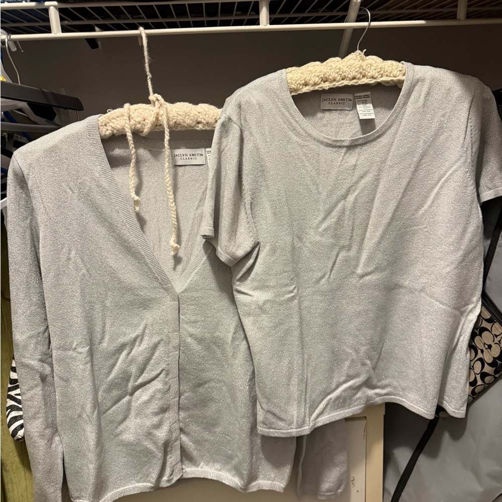 Woman’s Silver sparkle Shirt and Cardigan Set